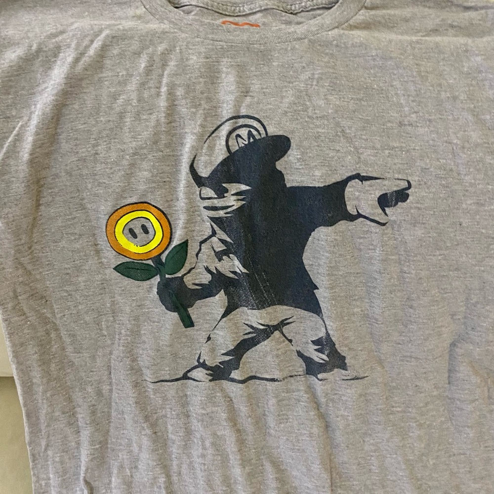 Banksy Super Mario Flower Thrower T Shirt Busted Tees Grey